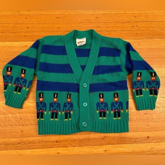 Little Funky Vintage Green/Blue Stripe Toy Soldier Cardigan - Picture 1 of 4